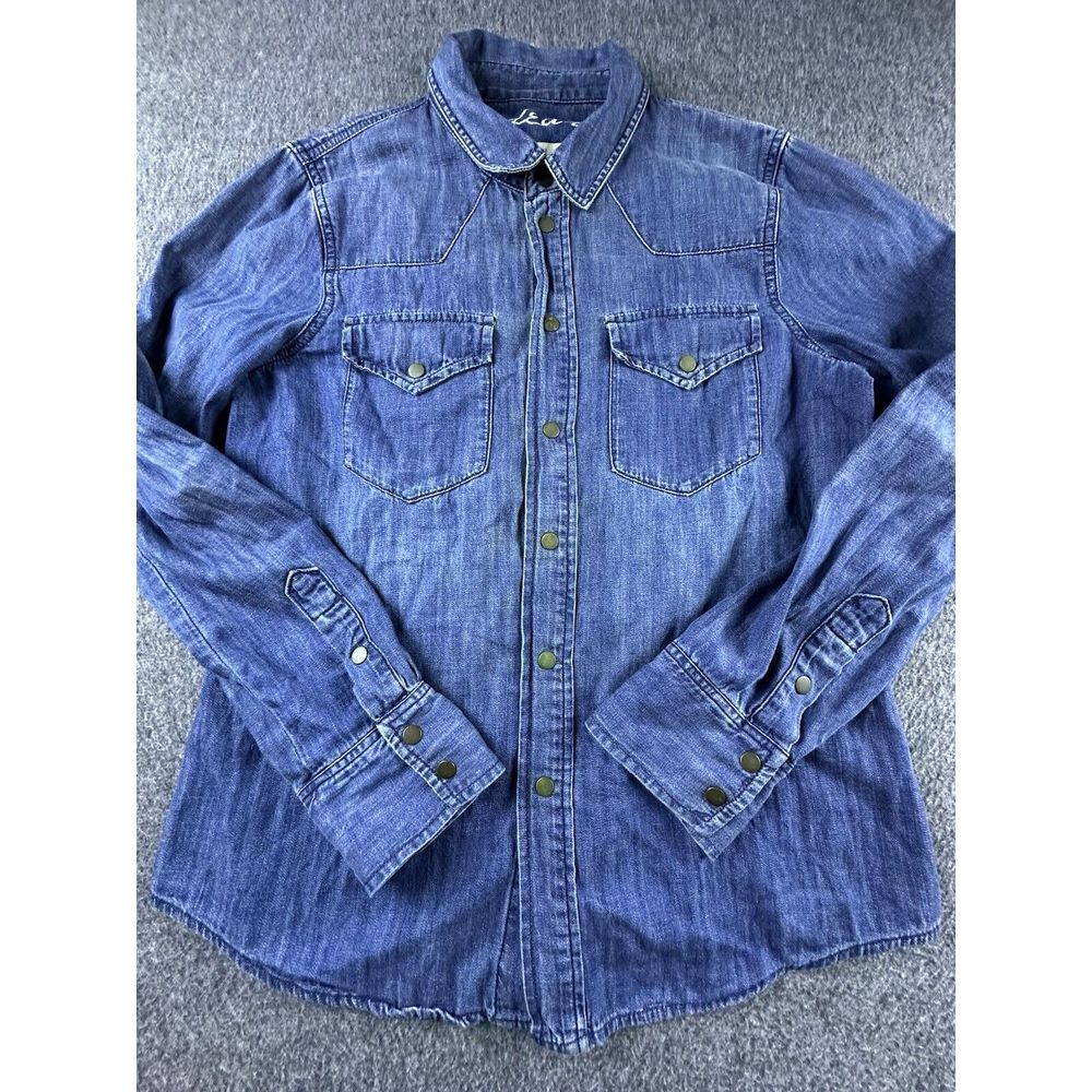 Madewell Jean Shirt Womens Medium Blue Denim Snaps Pockets Western Cowgirl Rodeo